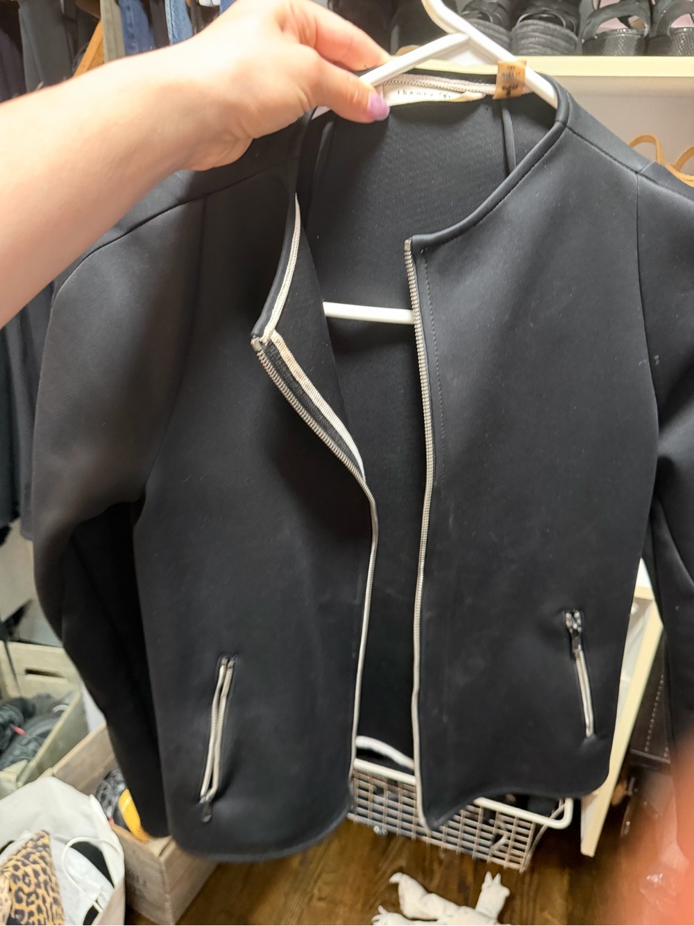 Theory Black Bomber Jacket with Cream Trim